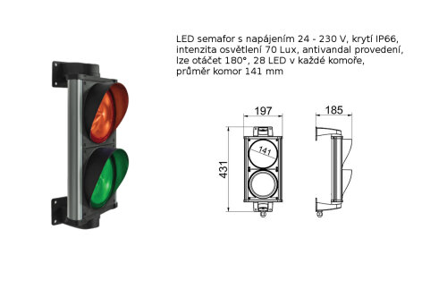 CHRONOS - LED dvoukomorový semafor kovový 24-230V